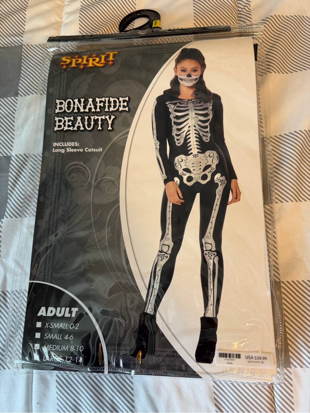Spirit Halloween Women’s Medium Black & White Skeleton Catsuit New in package